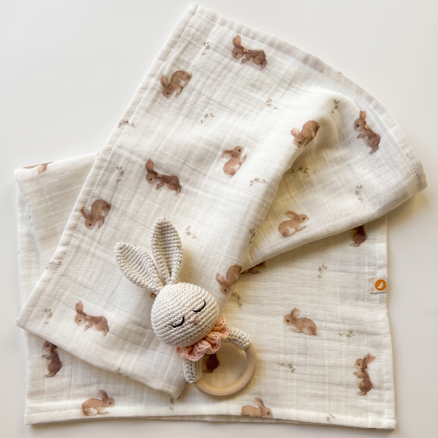Tavşan Desenli Müslin Bebek Örtüsü - Mini Lapin