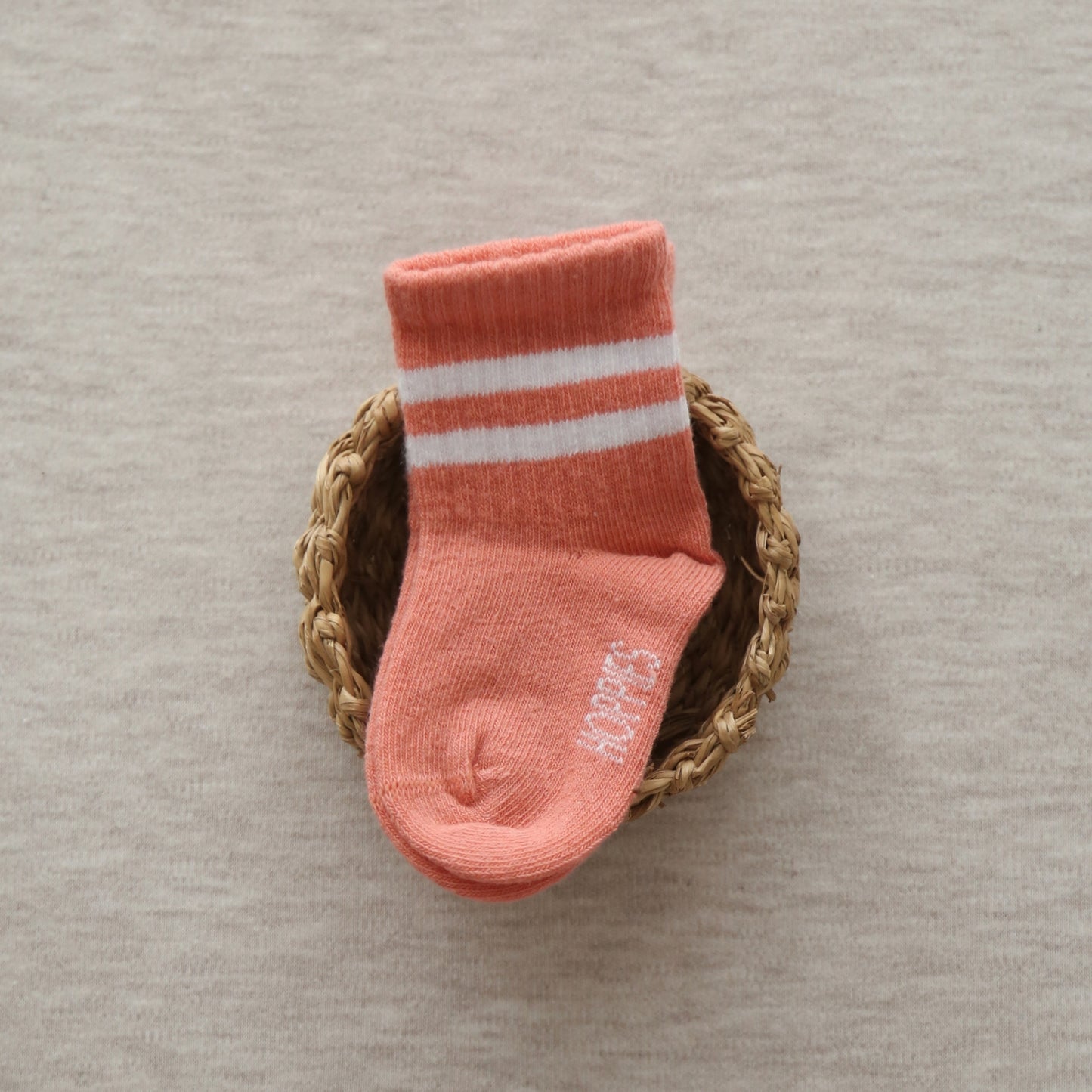 Çizgili Pembe Tekli Bebek Çorabı
