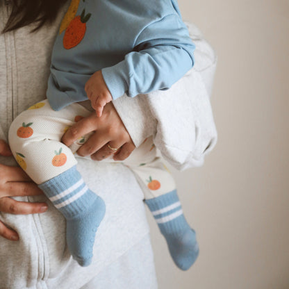 Çizgili Mavi Tekli Bebek Çorabı