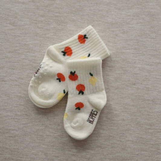 Meyve Desenli Limon & Portakal Tekli Bebek Çorabı