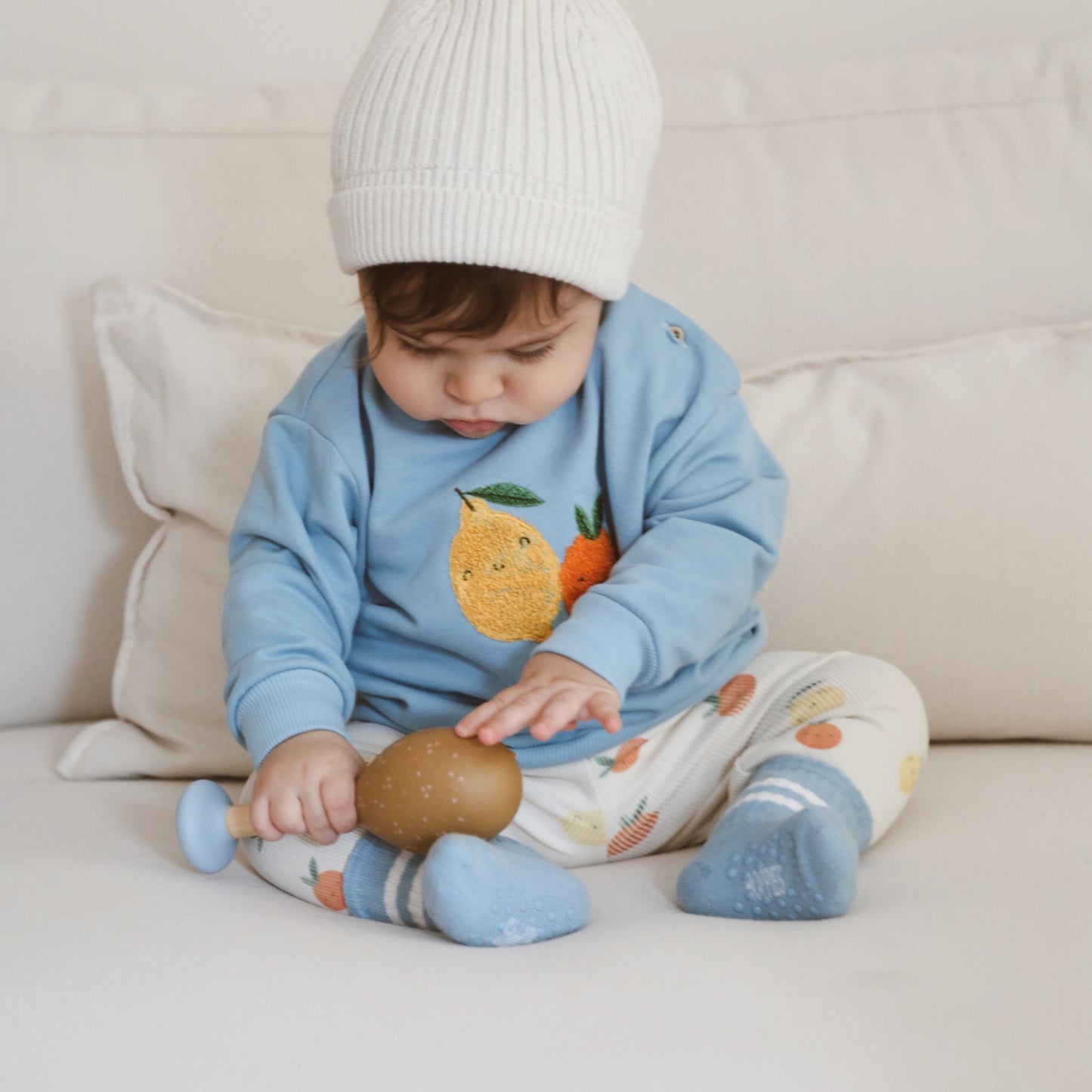 Meyve Nakışlı Mavi Sweatshirt