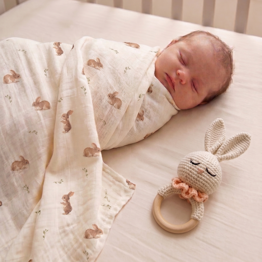 Tavşan Desenli Müslin Bebek Örtüsü - Mini Lapin