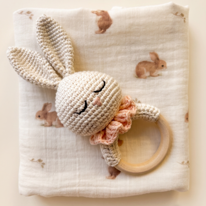 Tavşan Desenli Müslin Bebek Örtüsü - Mini Lapin